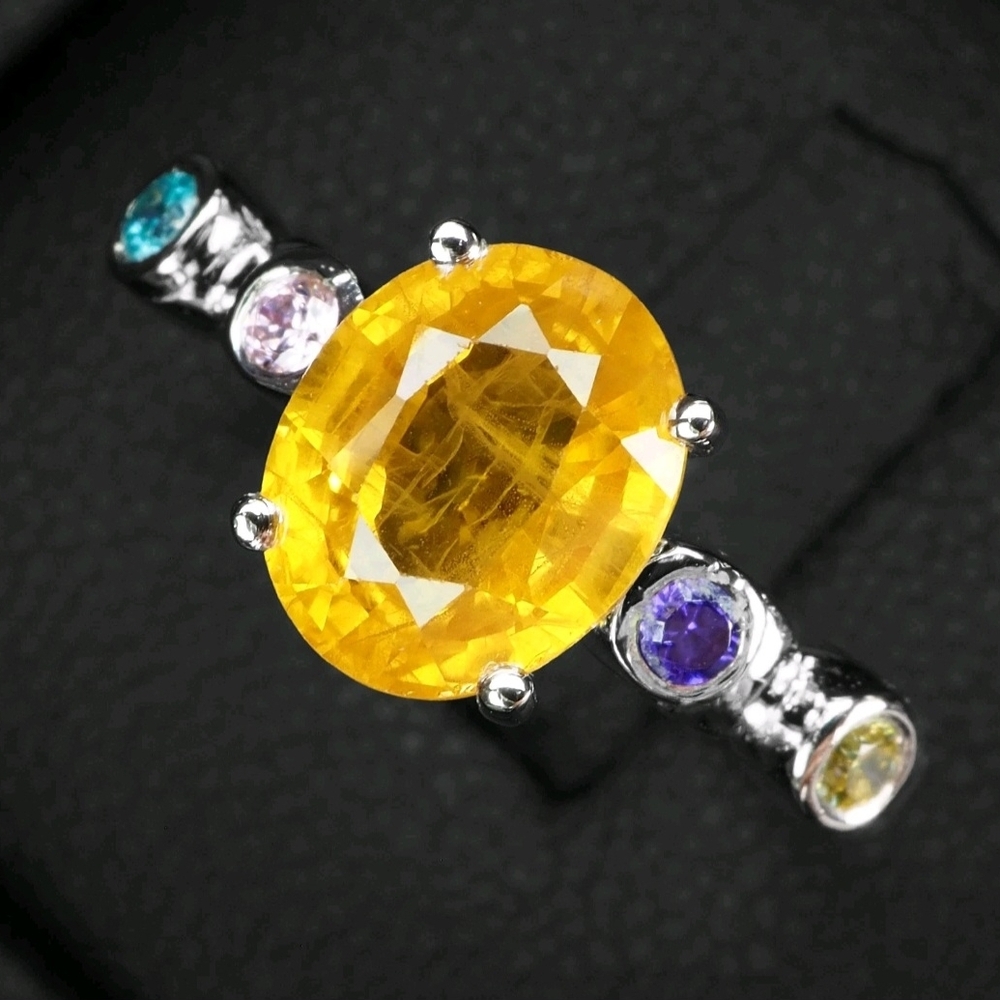 Canary Yellow Sapphire Oval 2Ct 925 Sterling Silver White Gold Ring